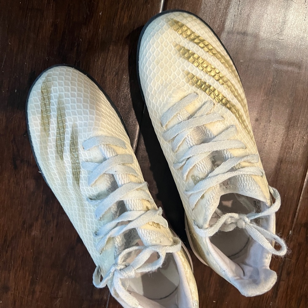 White and Gold indoor turf soccer cleats